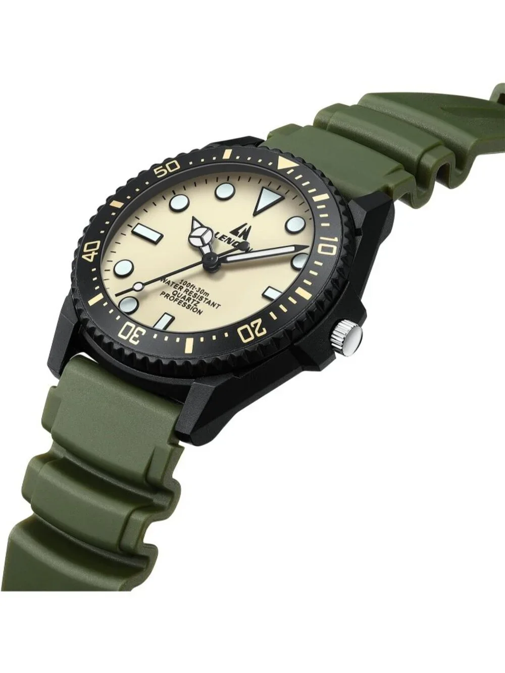 Men's Green Yellow Analog Quartz Leather Waterproof Luminous Luxury Casual Watch